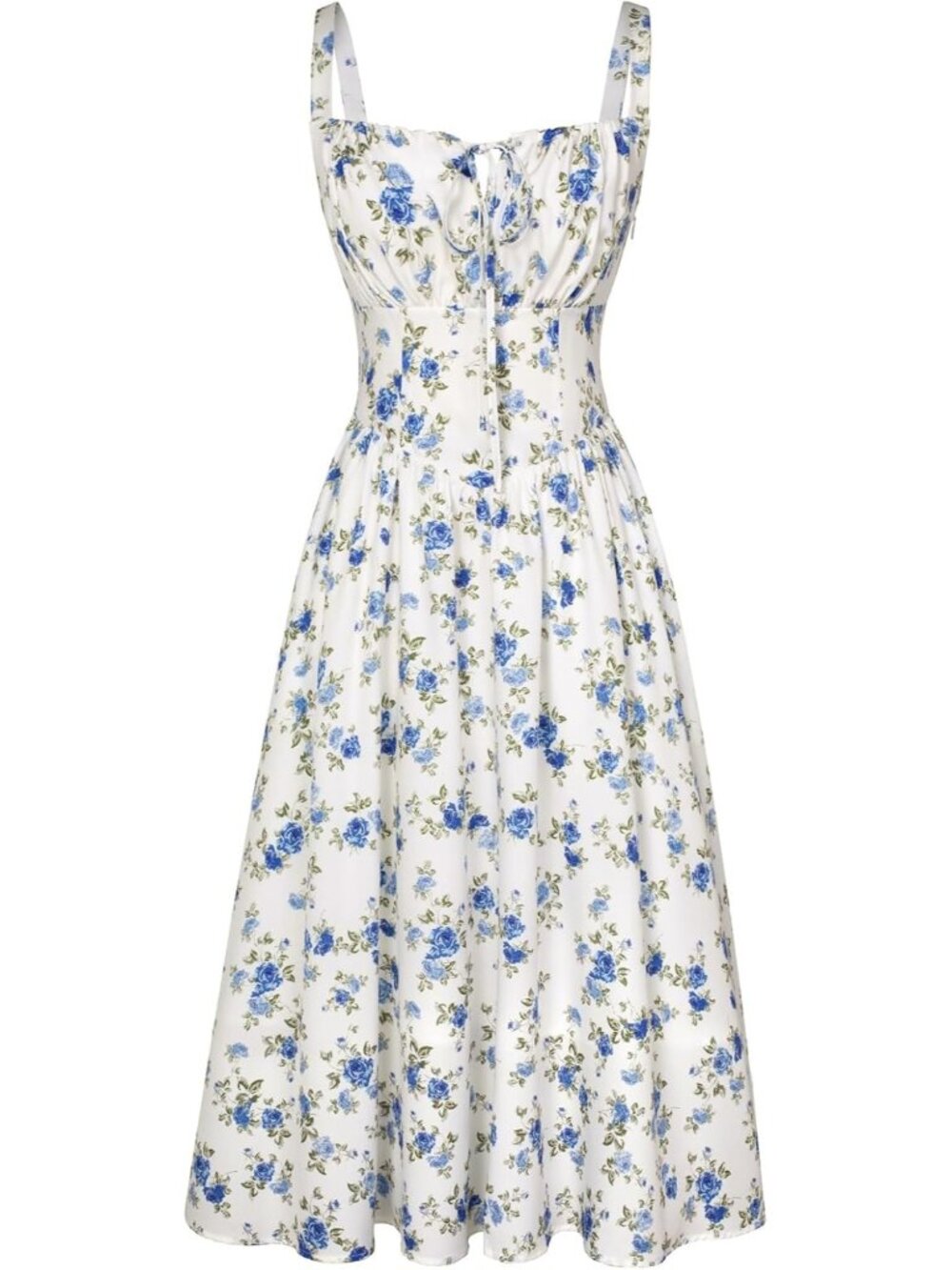〽️womens White Blue Floral Closed Square Neck Garden Daily Events Corset Dress